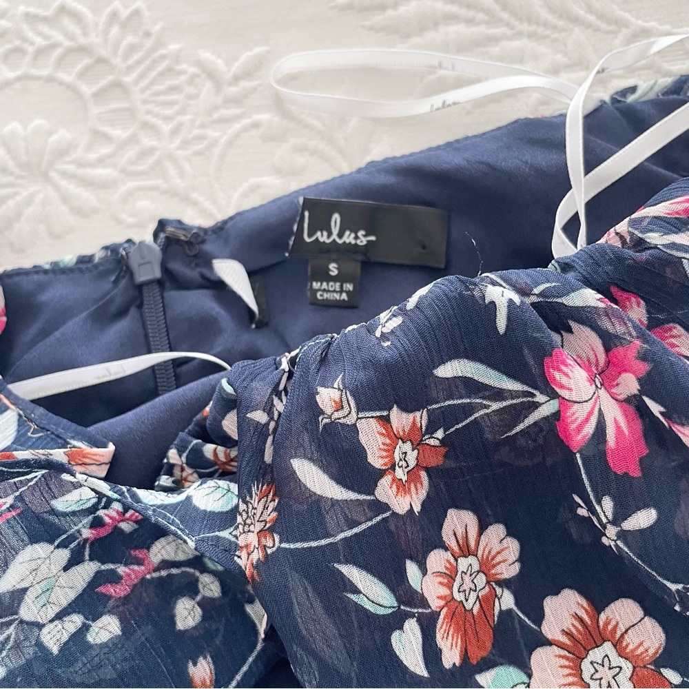 NWOT Lulus My Favorite Navy Blue Floral Print Off-the-Shoulder Dress Small - Picture 4 of 7